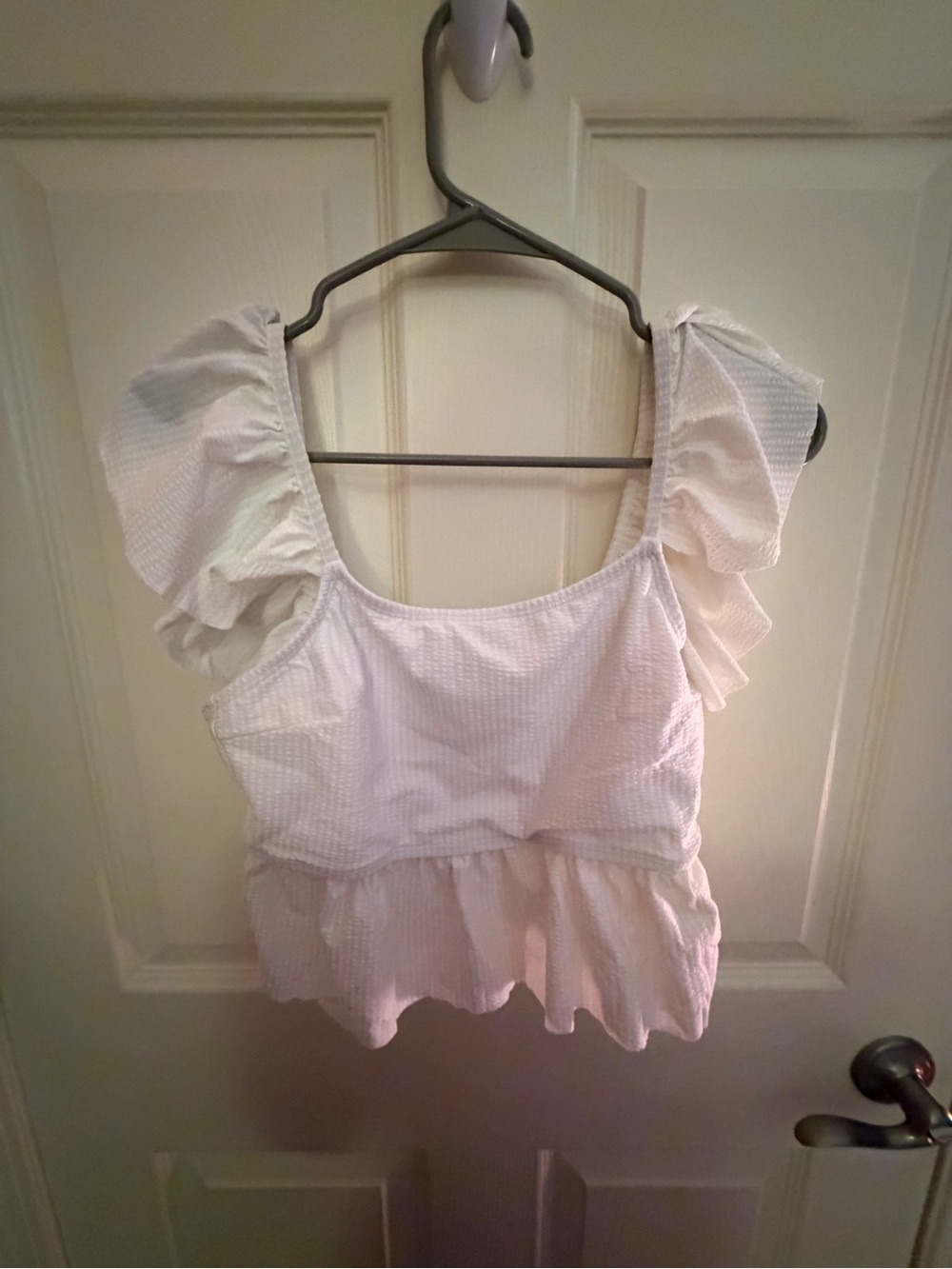 White Ruffled Sleeve Peplum Top swimsuit